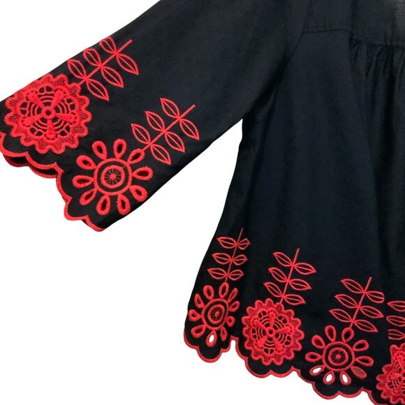 Crown & Ivy Floral Embroidered Blouse Open Back Navy Blue Pink XL - Picture 3 of 7